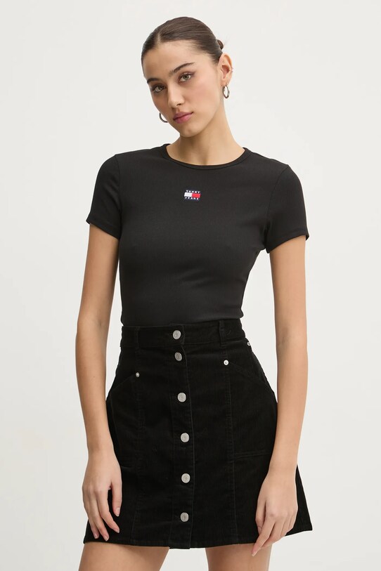 Футболка Tommy Jeans з еластаном чорний DW0DW20463