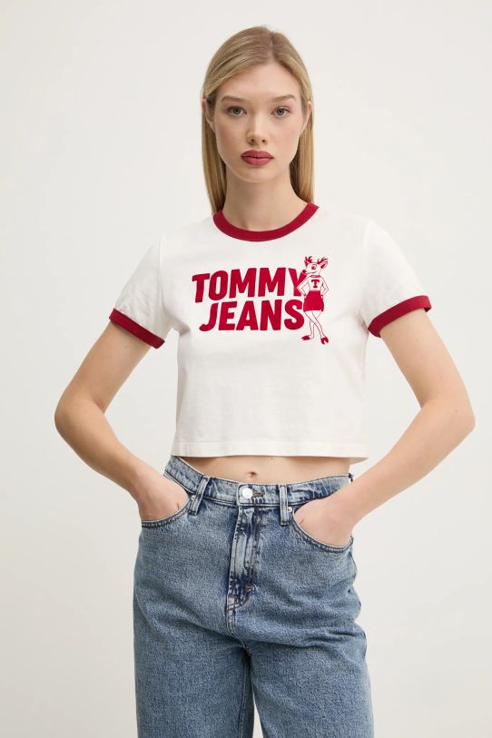 Pamučna majica Tommy Jeans natpis bijela DW0DW20561