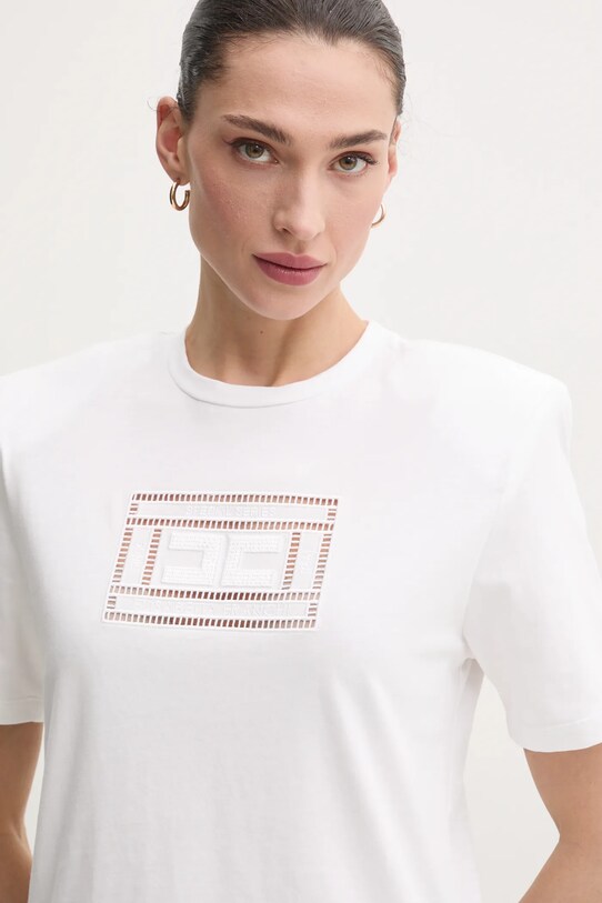 Памучна тениска Elisabetta Franchi бял MA01651E2