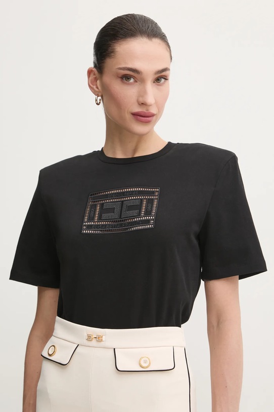 Elisabetta Franchi t-shirt bawełniany regular czarny MA01651E2