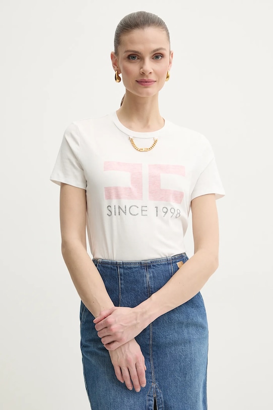 Elisabetta Franchi tricou din bumbac print alb MA03351E2