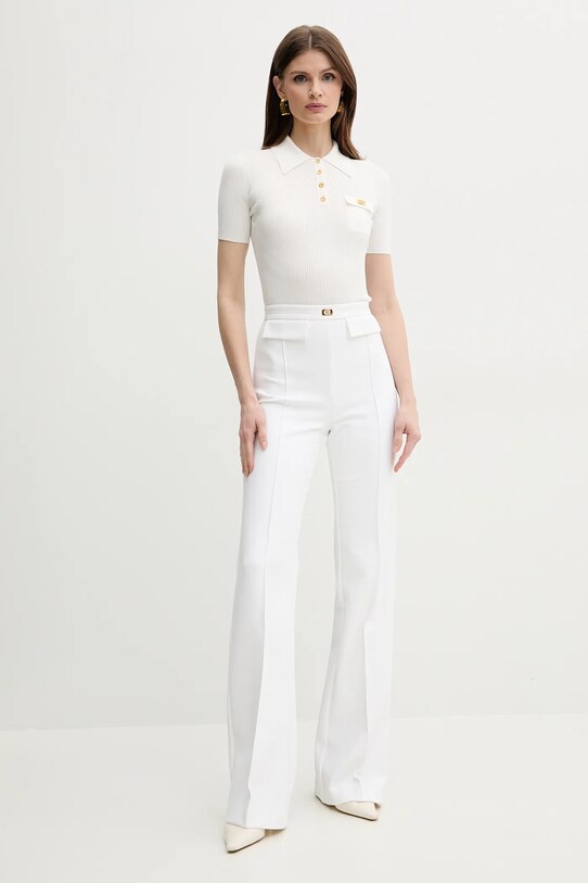 Elisabetta Franchi pulover din amestec de mătase MK63B51E2 bej SS25