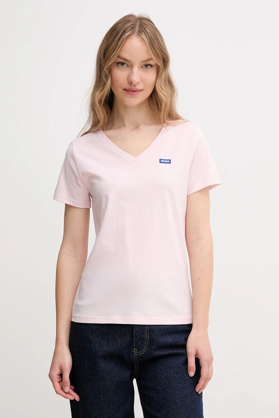 Hugo Blue tricou din bumbac uni roz 50513667