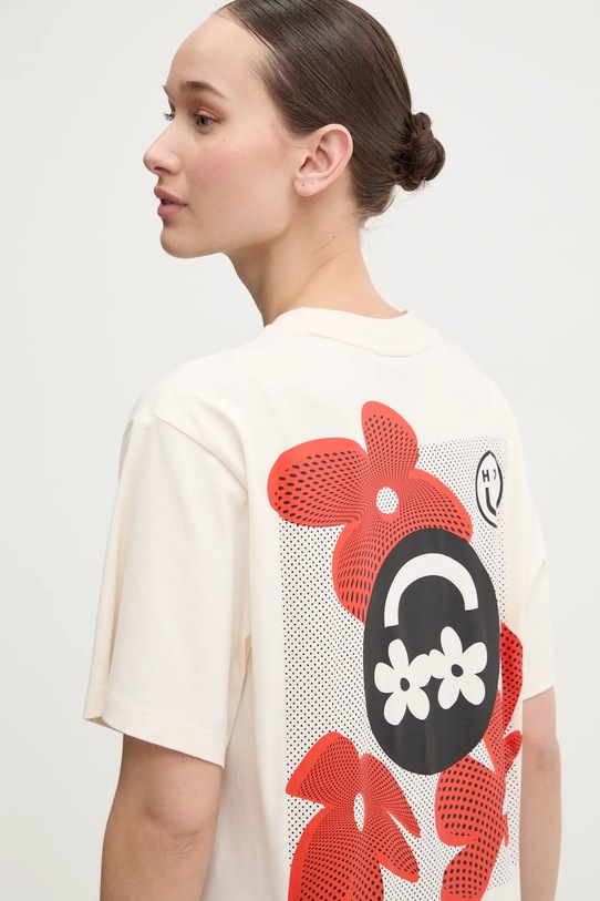 HUGO Blue t-shirt bawełniany nadruk beżowy 50533958