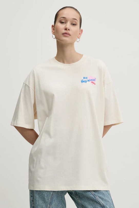 Oblečenie Bavlnené tričko Hugo Blue 50533976 béžová