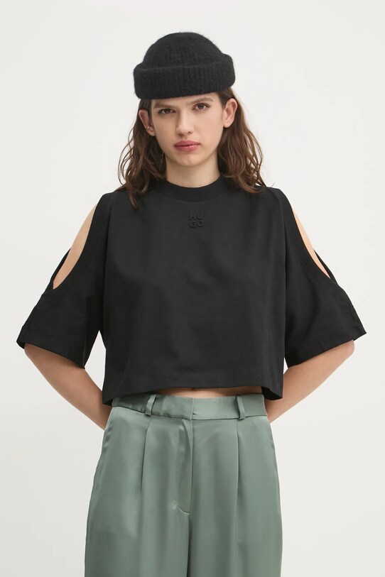 Bavlněné tričko HUGO černá 50530453