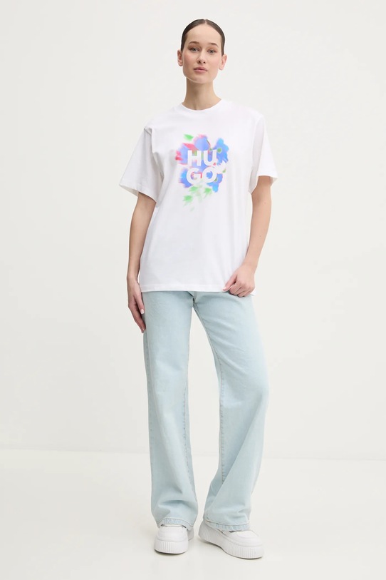 Bavlněné tričko HUGO 50534545 bílá SS25