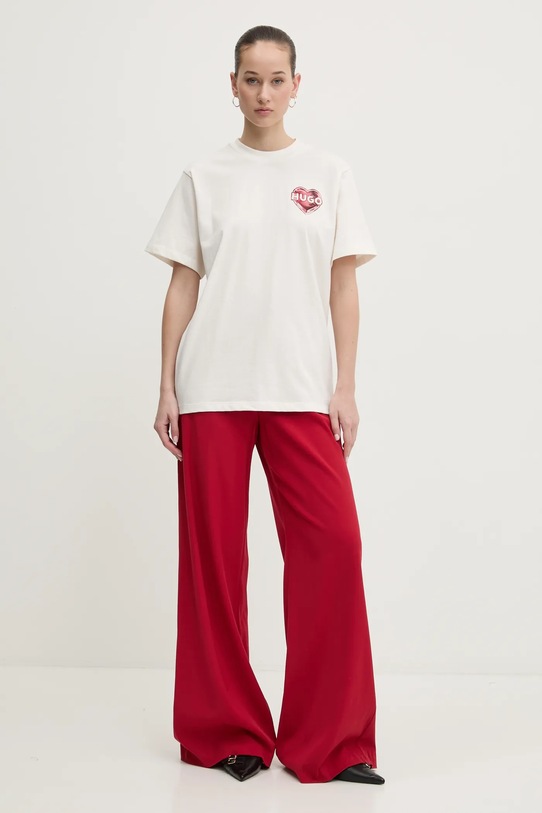 HUGO t-shirt bawełniany 50534545 beżowy SS25