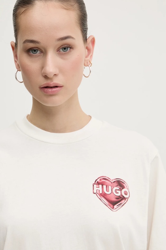 HUGO t-shirt bawełniany beżowy 50534545