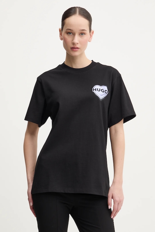 HUGO t-shirt bawełniany nadruk czarny 50534545