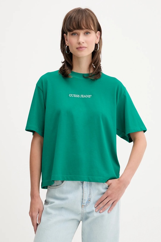 Βαμβακερό μπλουζάκι Guess Jeans πράσινο W5RI42.K8HM0