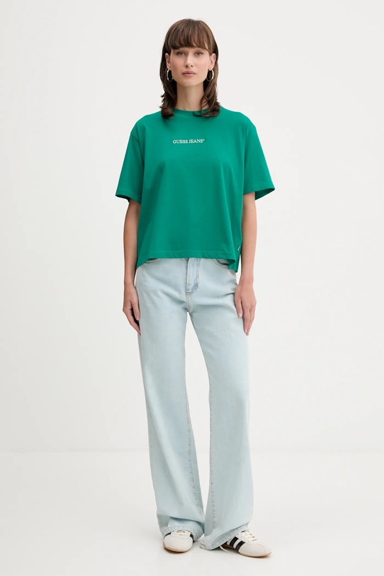 Βαμβακερό μπλουζάκι Guess Jeans W5RI42.K8HM0 πράσινο SS25