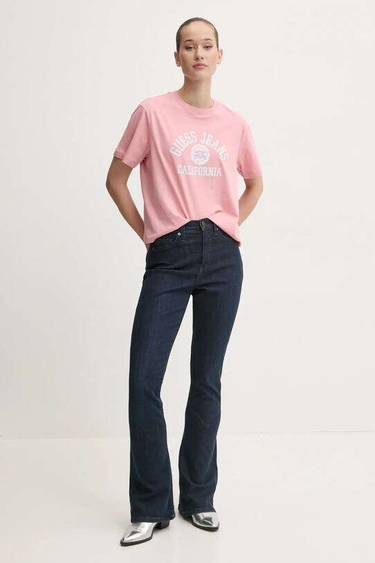 Хлопковая футболка Guess Jeans W5RI43.K8HM0 розовый SS25