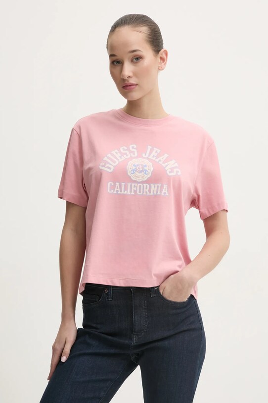 Хлопковая футболка Guess Jeans розовый W5RI43.K8HM0