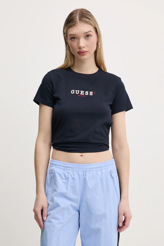 Футболка Guess Jeans з еластаном темно-синій W5RI54.J1314