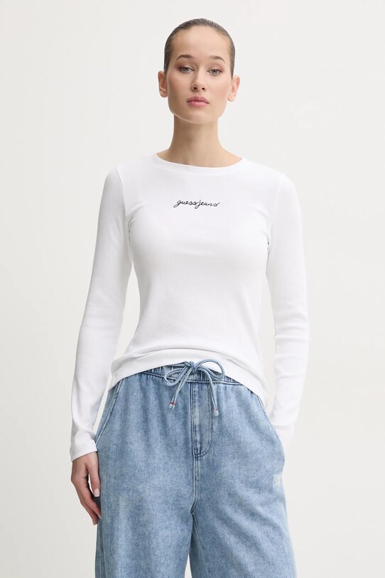 Tričko s dlouhým rukávem Guess Jeans nášivka bílá W5RI58.KA0H1