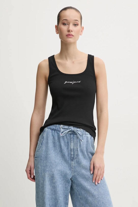 Топ Guess Jeans з еластаном чорний W5RP48.KA0H1