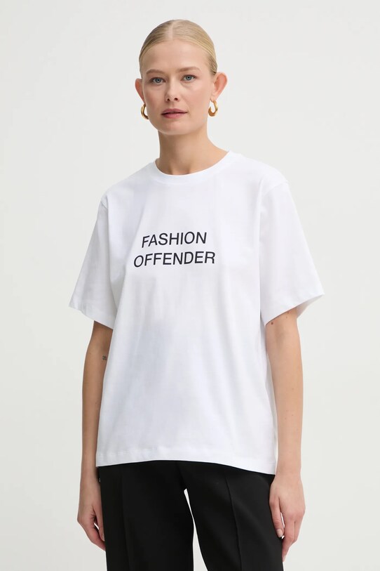 Victoria Beckham tricou din bumbac print alb 1125JTS006357A
