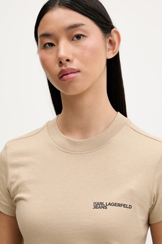 Βαμβακερό μπλουζάκι Karl Lagerfeld Jeans μπεζ A1W17004