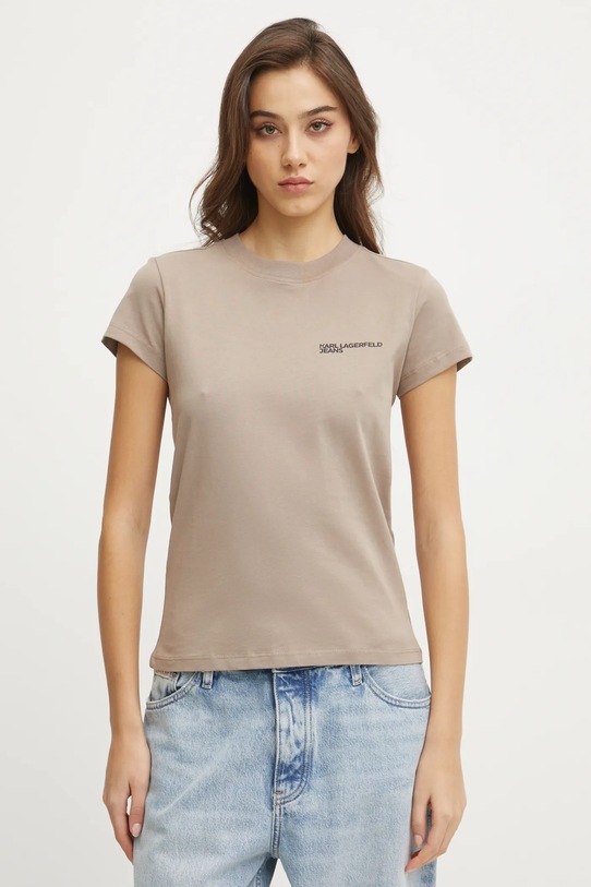 Хлопковая футболка Karl Lagerfeld Jeans slim бежевый A1W17004