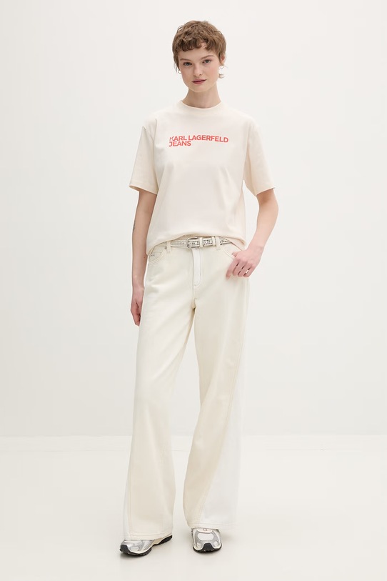 Karl Lagerfeld Jeans t-shirt damski bawełniany A1W17005 beżowy AA00
