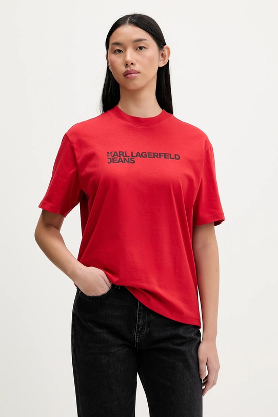 Pamučna majica Karl Lagerfeld Jeans Planet friendly crvena A1W17005