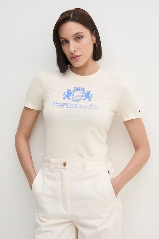 Tričko Tommy Hilfiger potlač béžová WW0WW43892