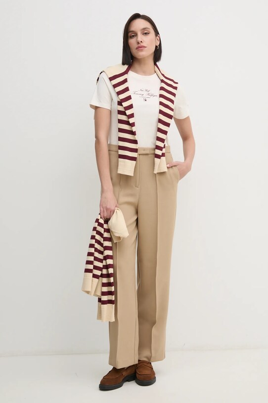 Хлопковая футболка Tommy Hilfiger WW0WW43895 бежевый SS25