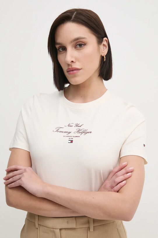 Хлопковая футболка Tommy Hilfiger бежевый WW0WW43895