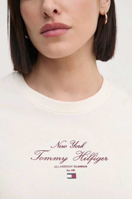 Хлопковая футболка Tommy Hilfiger WW0WW43895 бежевый