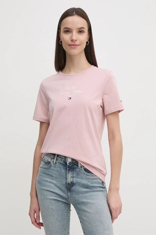 Bavlnené tričko Tommy Hilfiger potlač ružová WW0WW43895