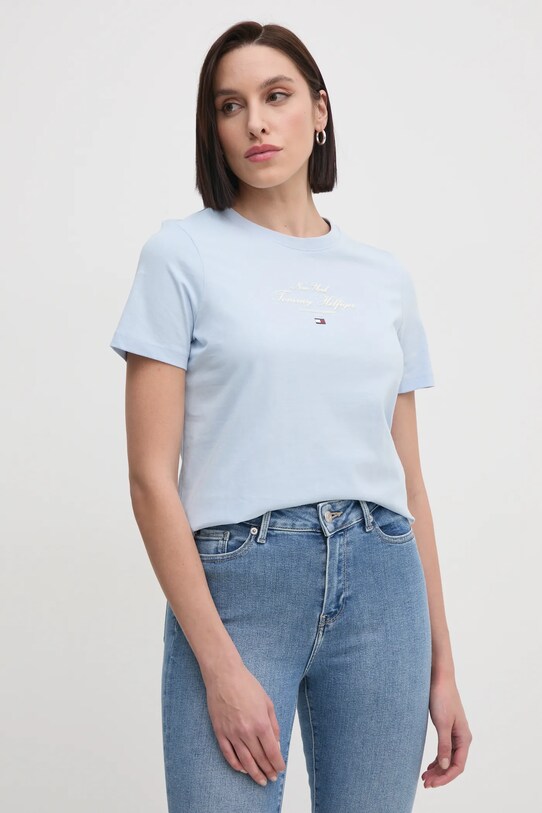 Хлопковая футболка Tommy Hilfiger хлопок голубой WW0WW43895