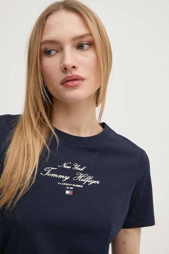 Bavlnené tričko Tommy Hilfiger tmavomodrá WW0WW43895