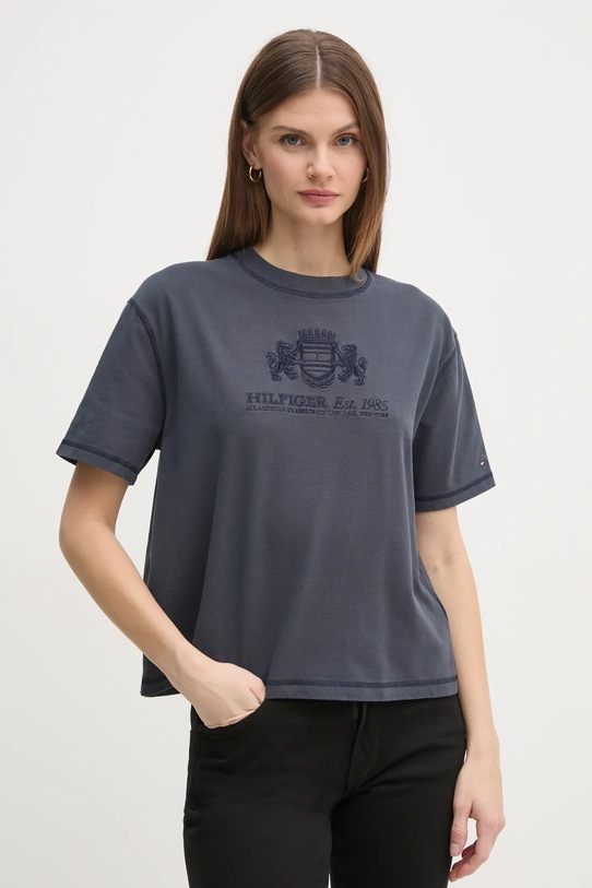 Bavlněné tričko Tommy Hilfiger nášivka modrá WW0WW43897