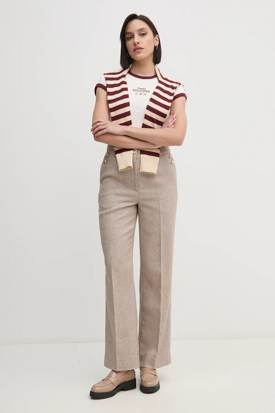 Бавовняна футболка Tommy Hilfiger WW0WW43898 бежевий SS25