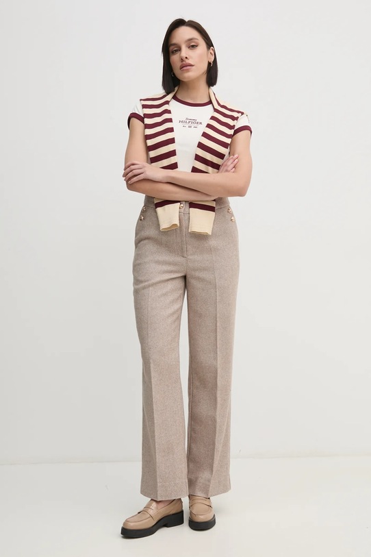 Tommy Hilfiger t-shirt bawełniany WW0WW43898 beżowy SS25