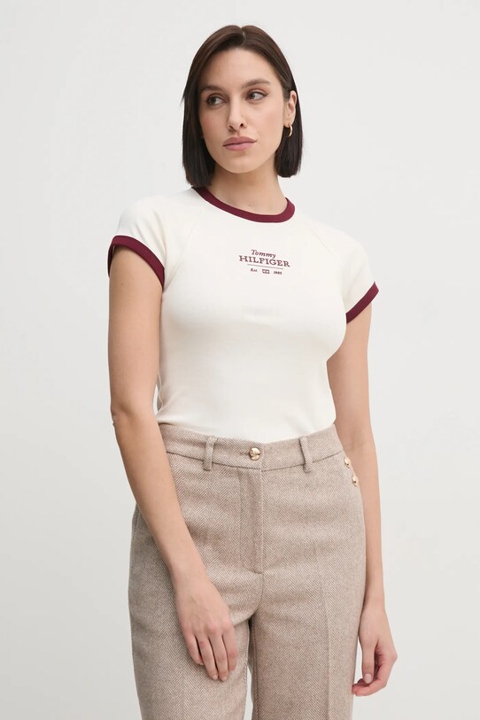 Бавовняна футболка Tommy Hilfiger бежевий WW0WW43898