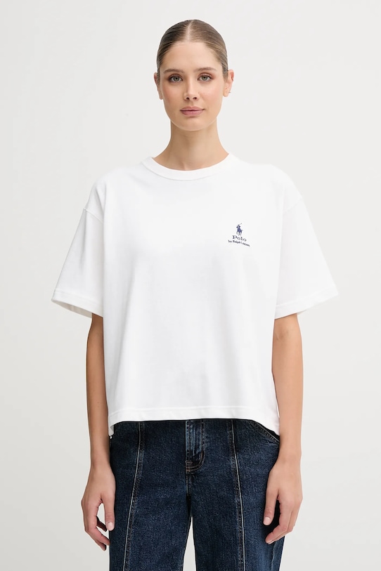Bavlnené tričko Polo Ralph Lauren relaxed biela 211959114