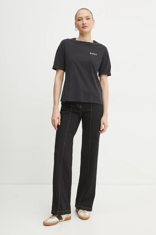 Хлопковая футболка BOSS Orange 50535106 чёрный SS25