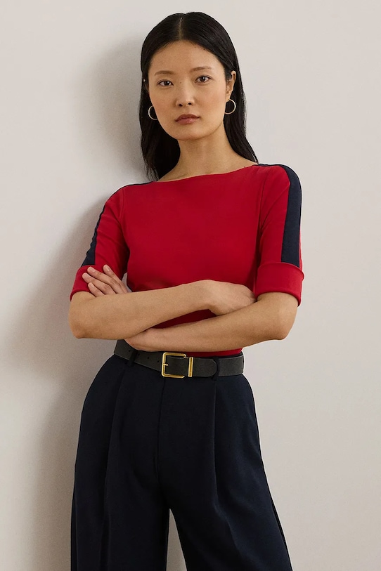 Bavlnené tričko Lauren Ralph Lauren slim červená 200957589