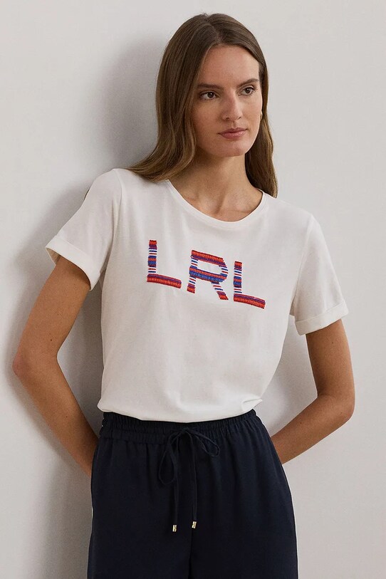 Хлопковая футболка Lauren Ralph Lauren хлопок белый 200957668