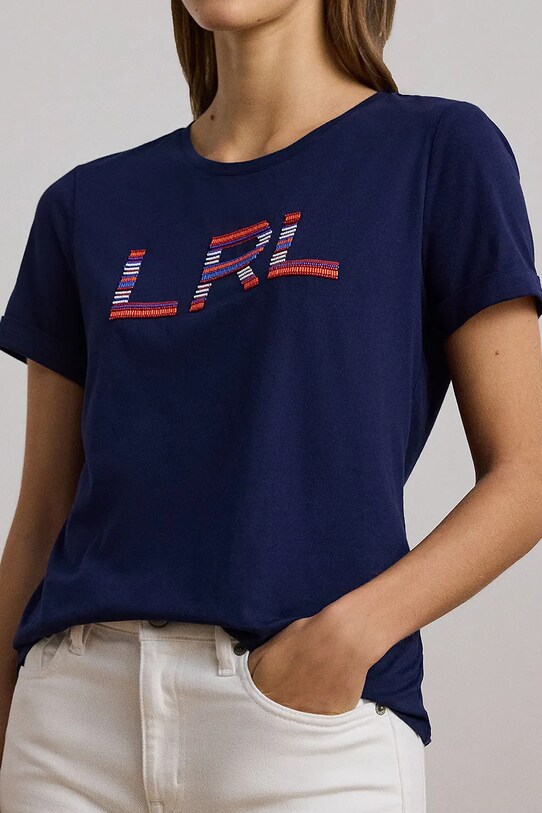 Бавовняна футболка Lauren Ralph Lauren темно-синій 200957668