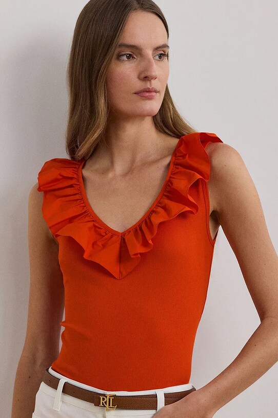 Бавовняний топ Lauren Ralph Lauren помаранчевий 200957654