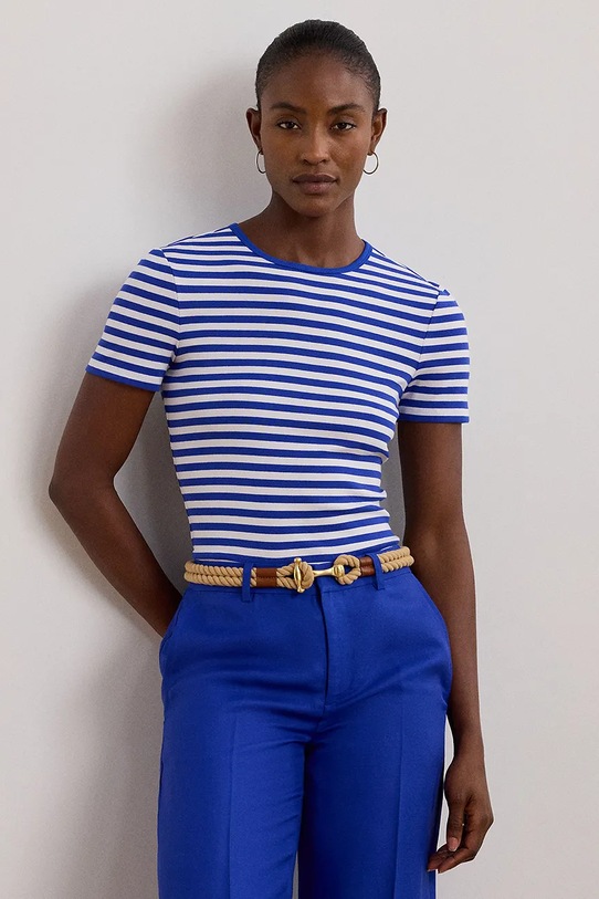 Lauren Ralph Lauren t-shirt bawełniany z elastanem niebieski 200957662