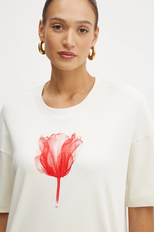 Хлопковая футболка BOSS бежевый 50532093