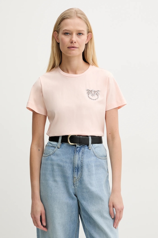 Bombažna kratka majica Pinko Našitek roza 103320.A2G7