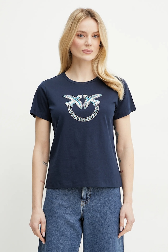 Pamučna majica Pinko pamuk mornarsko plava 100535.A2G7