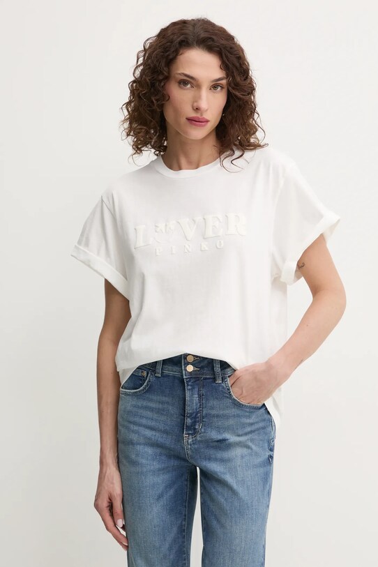 Pinko t-shirt bawełniany nadruk biały 104605.A2D1