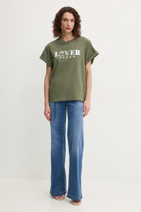 Хлопковая футболка Pinko 104605.A2D1 зелёный SS25