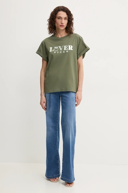 Хлопковая футболка Pinko 104605.A2D1 зелёный SS25